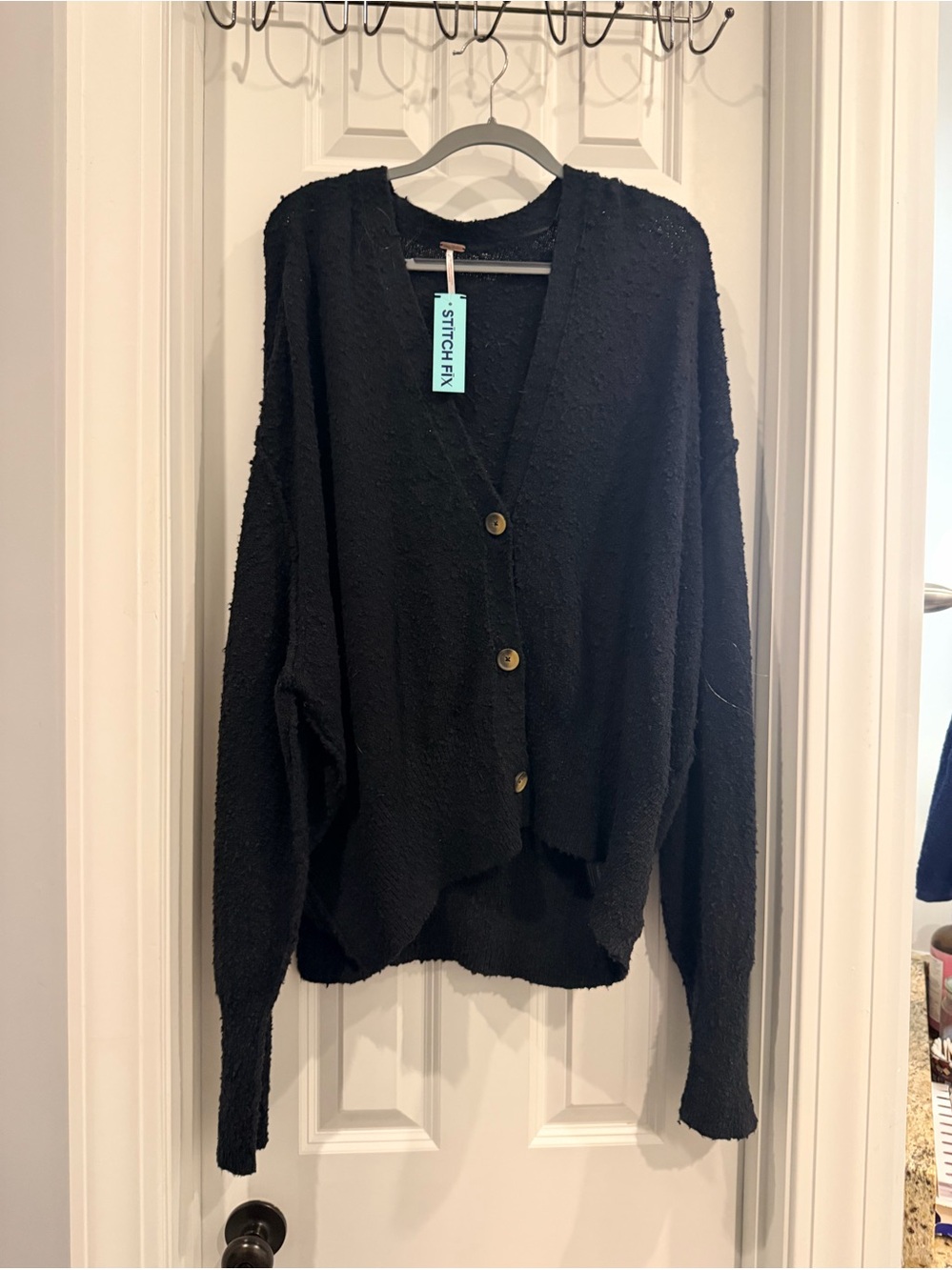 Free People Black Button-Front Textured Cardigan